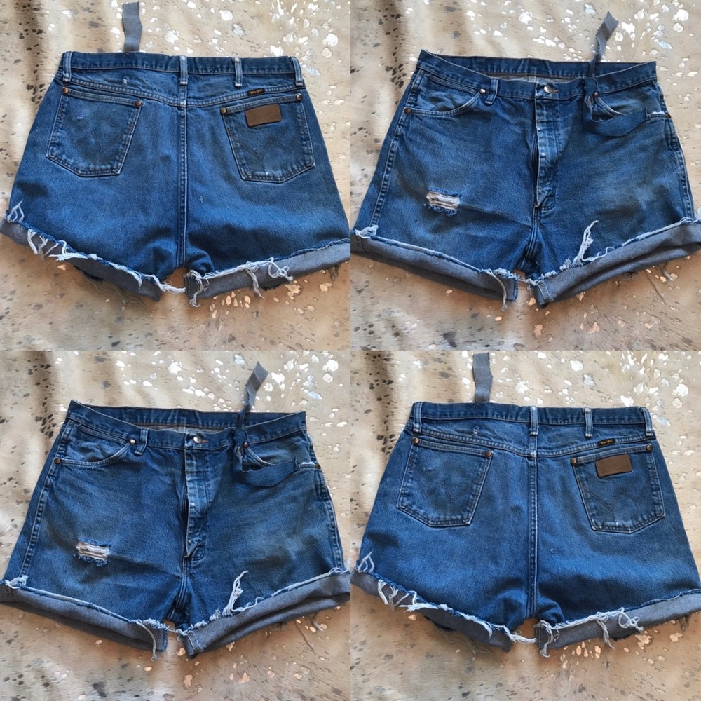High waisted distressed denim jean shorts